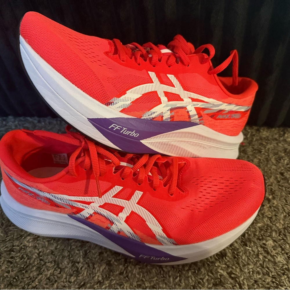 Asics Women's Bright Red Running Shoes with White & Purple Accents